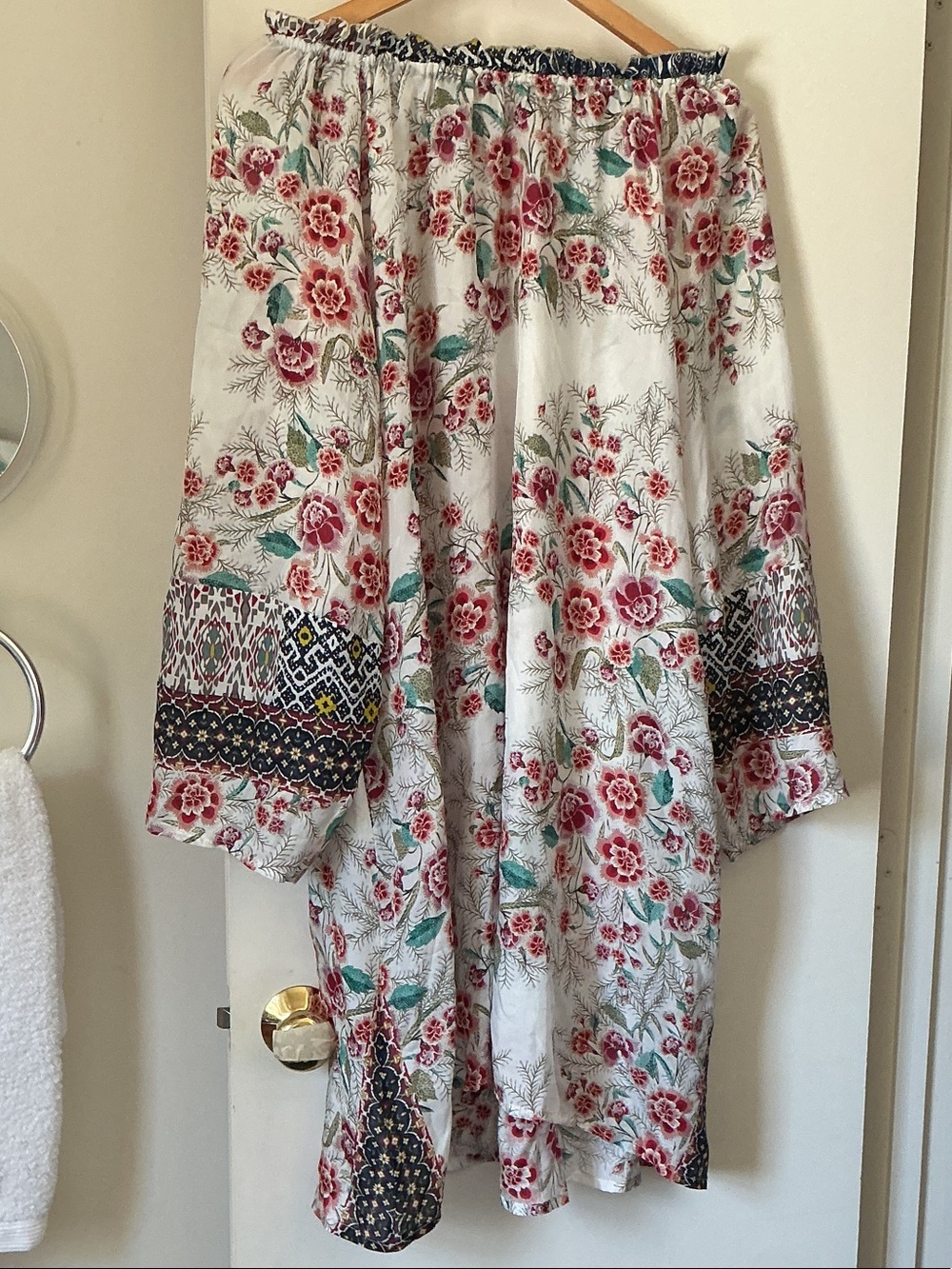 JOHNNY WAS Floral Off-Shoulder Boho SILK  Dress  in White and Rose
